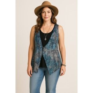 L'Atelier Women Blouse Top Lace Multicolor Sleeveles Zipper Large Boho Chic